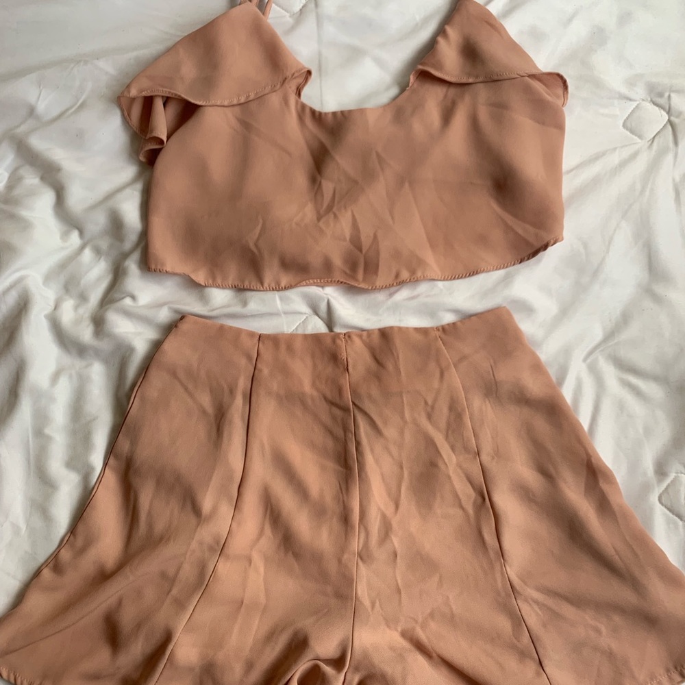 Pink / Blush two-piece crop top and short set